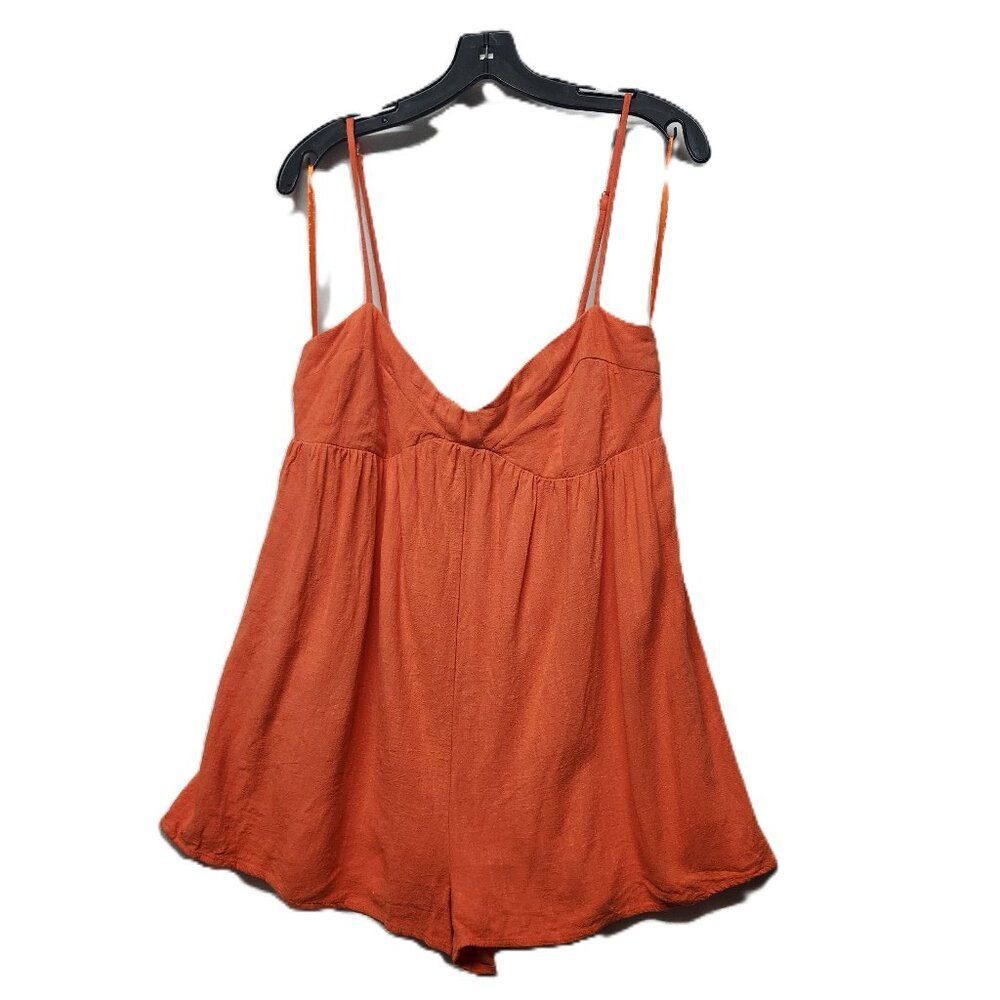 Burnt Orange Crepe Spaghetti Strap Shorts Romper Boho LARGE
